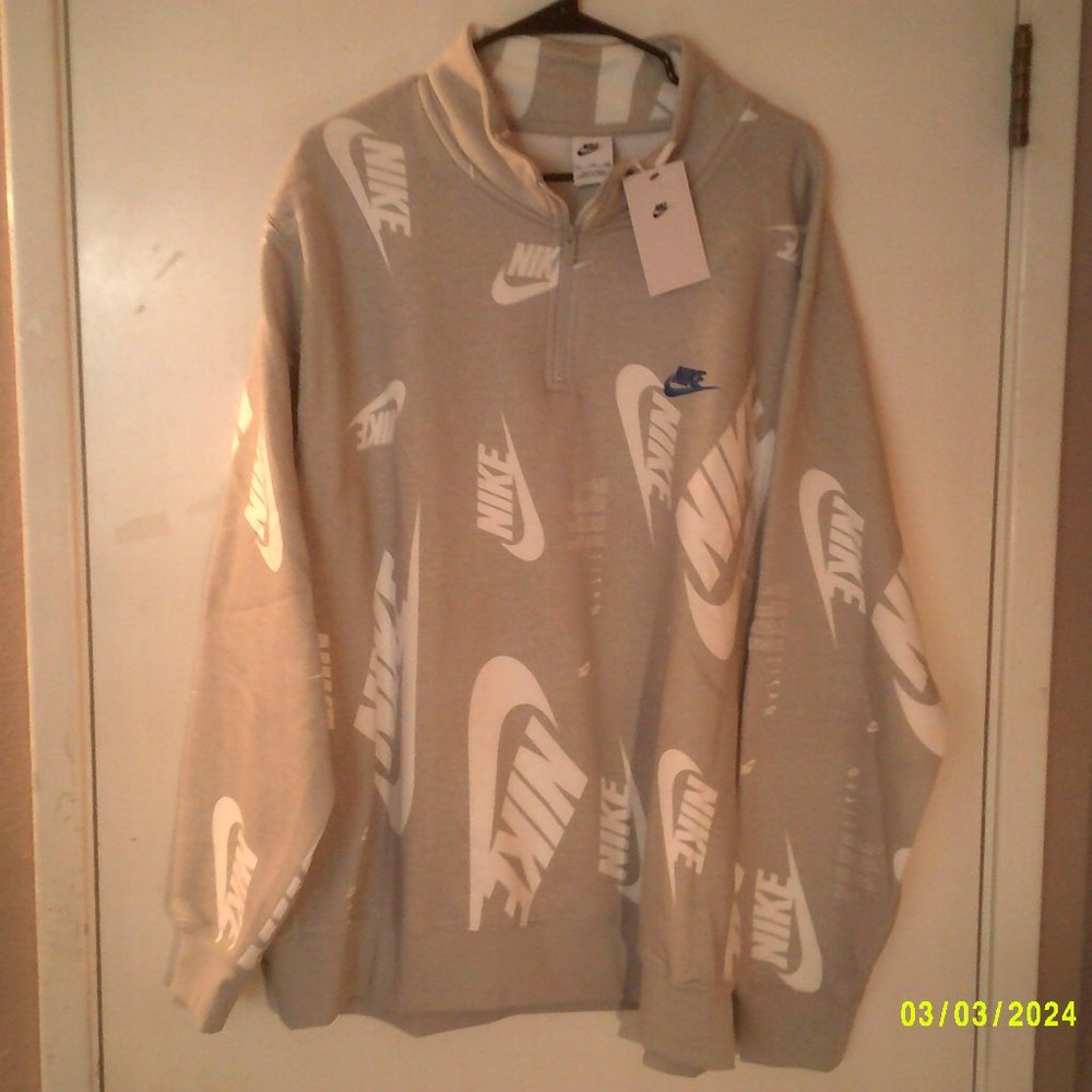 NEW NIKE SPORTSWEAR "1/4 ZIP Print All-Over P/O" MEN'S GREY LS 2XL DQ5155-097